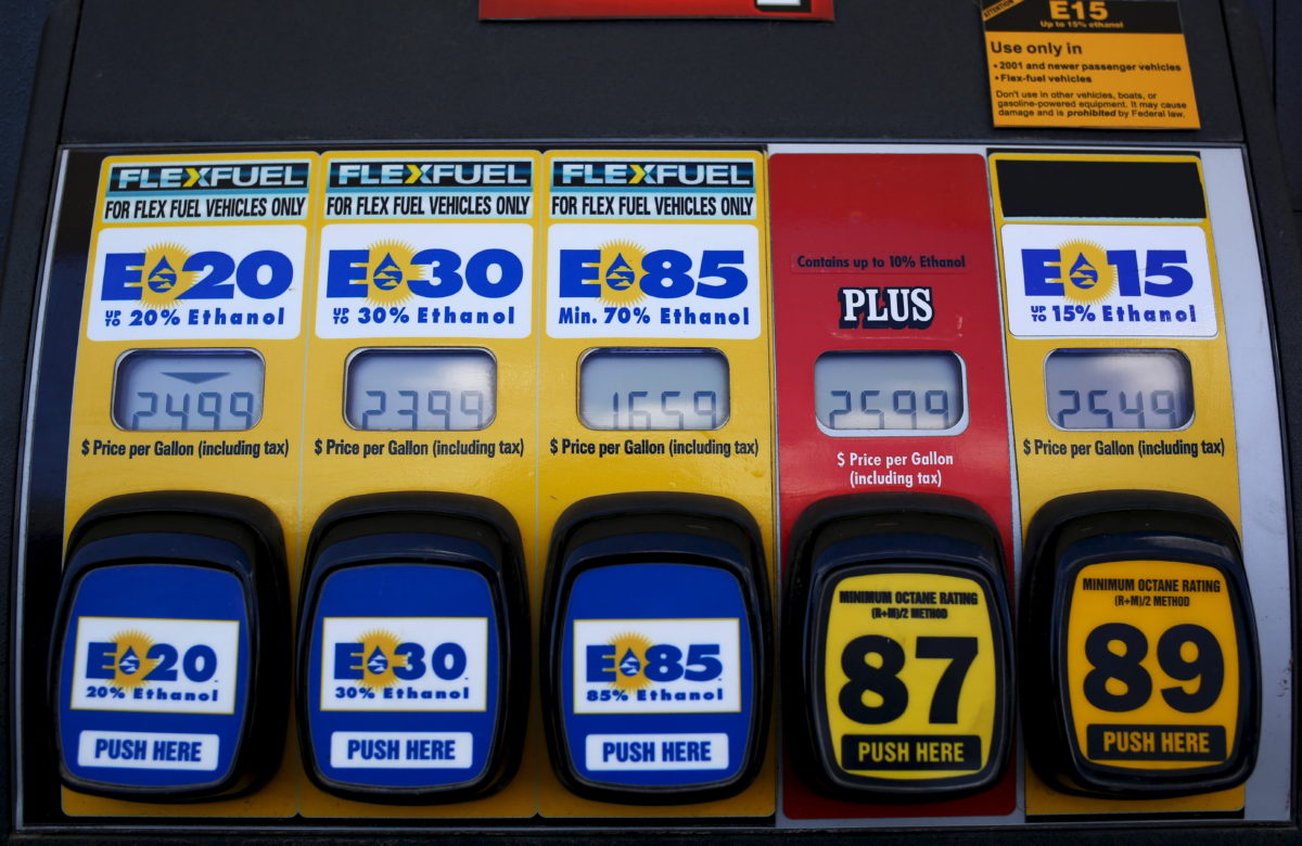 Ethanol variants at a gas pump.