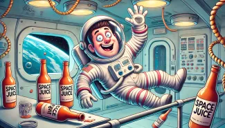 OpenAI. (2024). Tipsy astronaut floating inside a space station [AI-generated image]. OpenAI DALL·E.