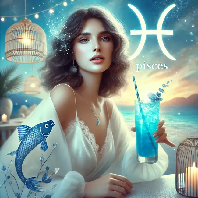 Dreamy and imaginative, a Pisces woman finds peace with her Blue Lagoon, lost in a world of creativity and intuition.