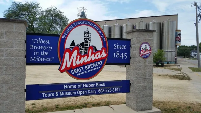 Minhas sign in Monroe, Wisconsin.