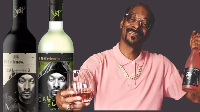 Snoop Dog, showcasing 19 Crimes Snoop Dogg Cali Red Wine.